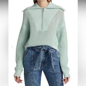 NWT Jonathan Simkhai Arielle Plaited Polo Chunky Sweater Light blue Sz XS